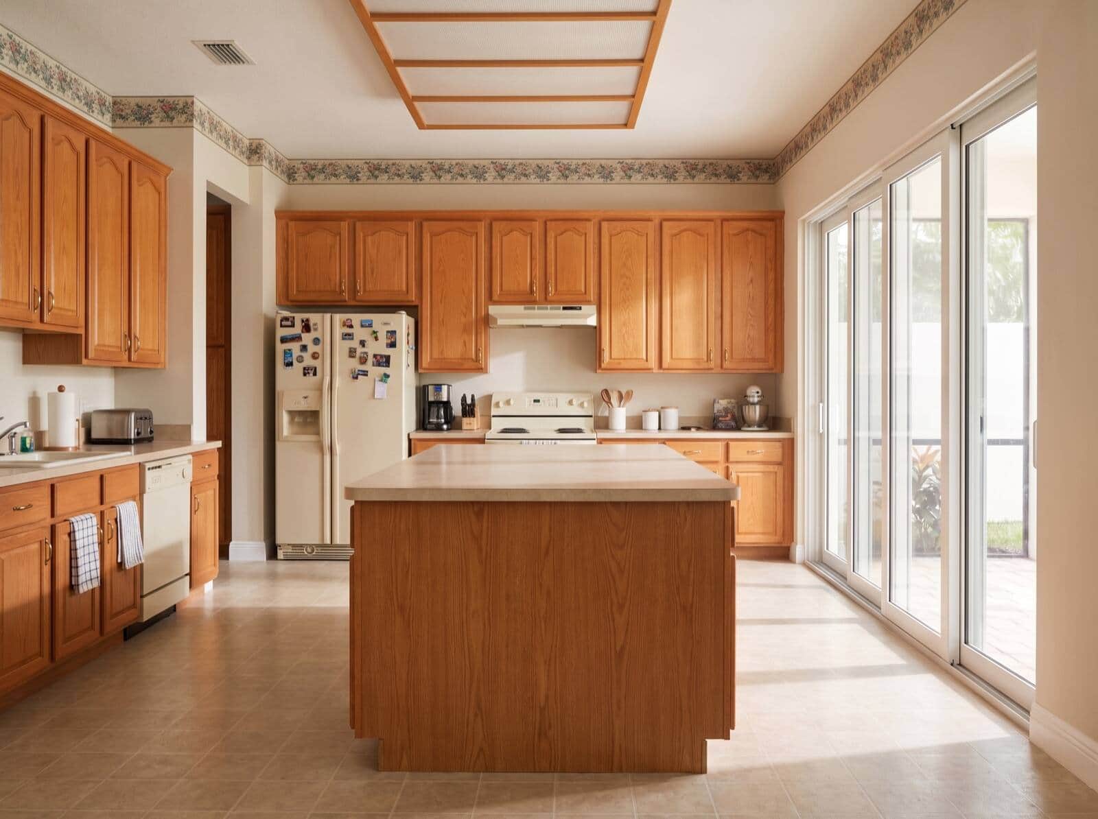 Concept visualization: dated 1990s Florida kitchen before renovation