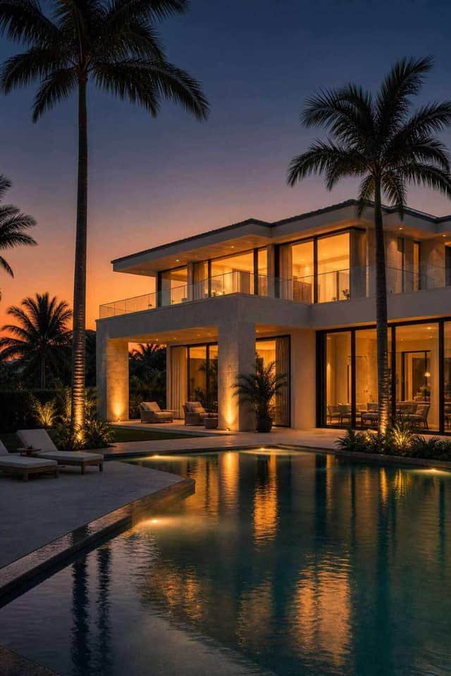 Custom Sosnin Builders home glowing at twilight