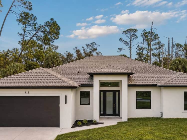 Custom home exterior front elevation, Southwest Florida