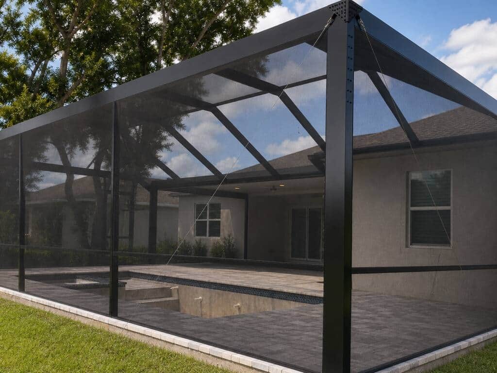 Pool cage framing before screening | screen enclosure work in Southwest Florida by Sosnin Builders