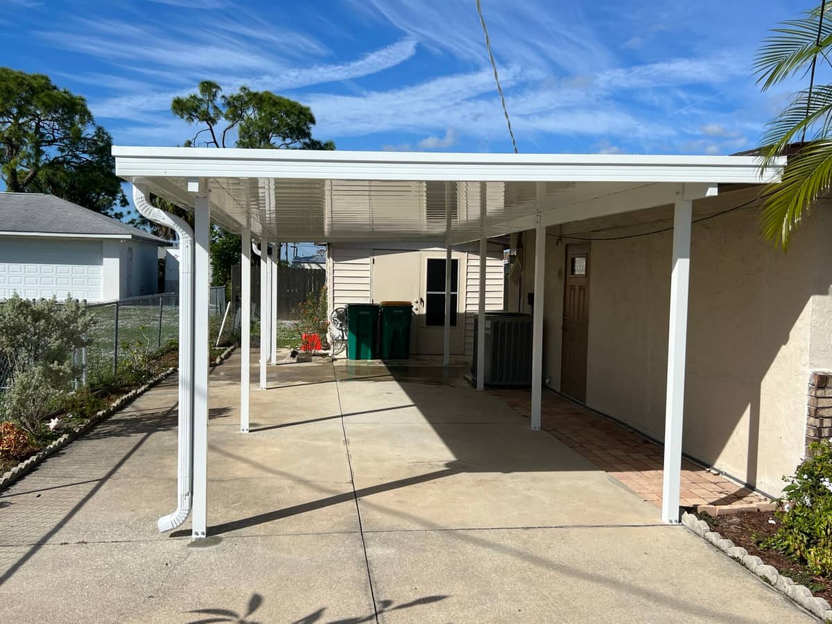 Finished double aluminum carport built by Sosnin Builders in Port Charlotte