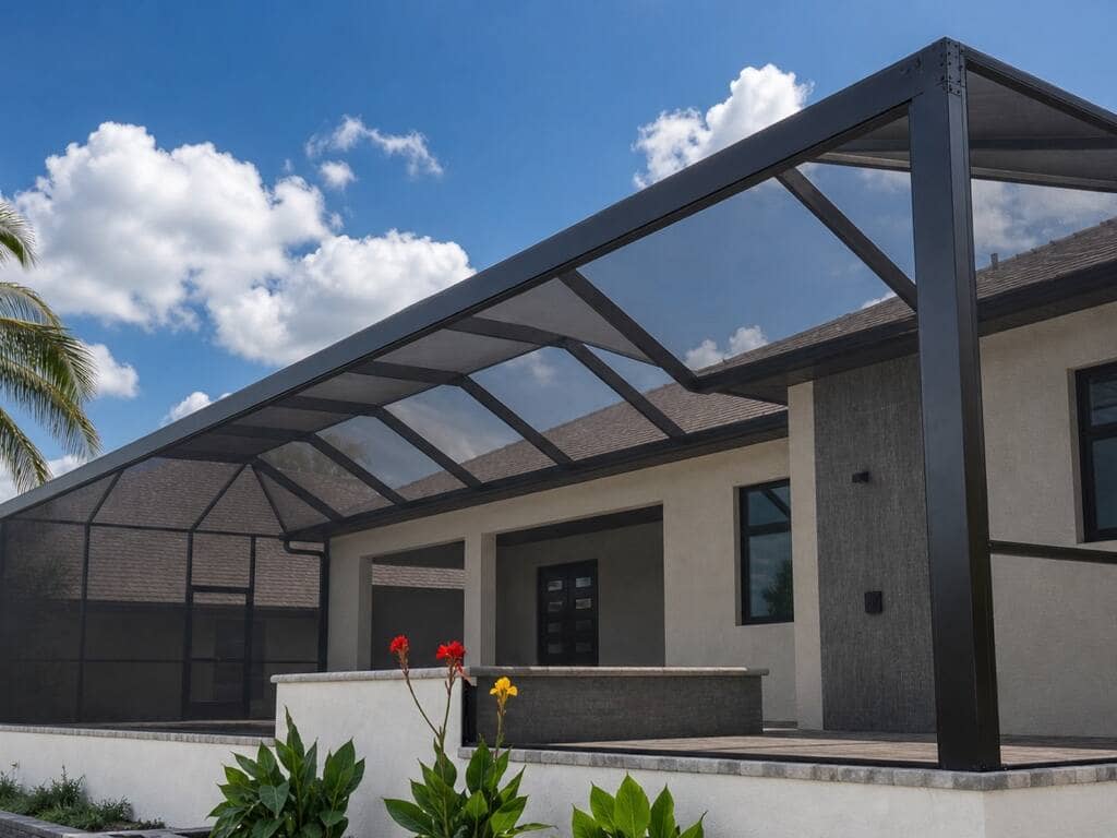 Completed pool cage exterior | screen enclosure work in Southwest Florida by Sosnin Builders