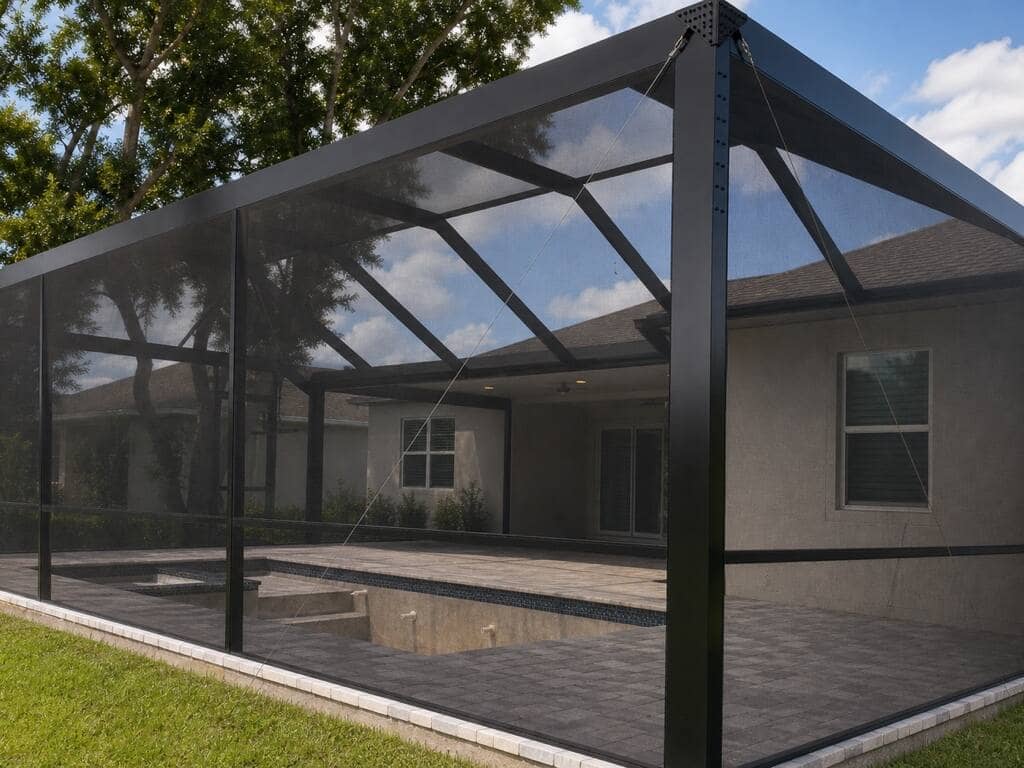 Pool cage framing before screening | screen enclosure work in Southwest Florida by Sosnin Builders